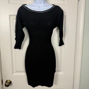 GUESS Black Knit Chain Trim Bodycon Dress